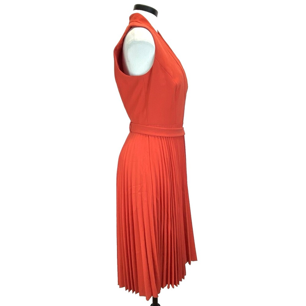 Karen Millen Dress Sz 8 Accordion Midi Skirt Sleeveless Lined Orange Stretch - Picture 4 of 10